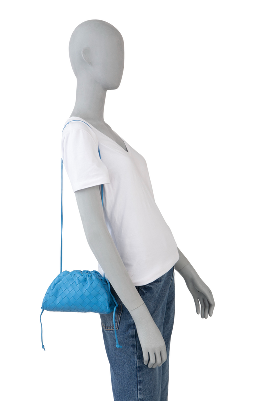 BOTTEGA VENETA MINI POUCH INTRECCIATO SOFT BLUE