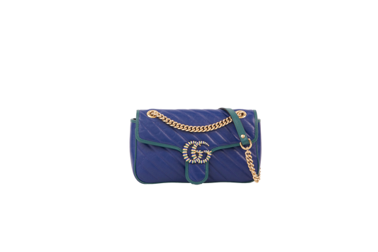 GUCCI GG MARMONT SMALL ENAMEL IN BLUE