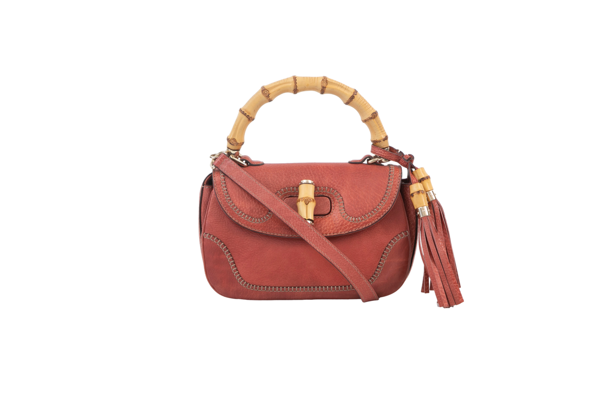 GUCCI BAMBOO MEDIUM TOP HANDLE CORAL