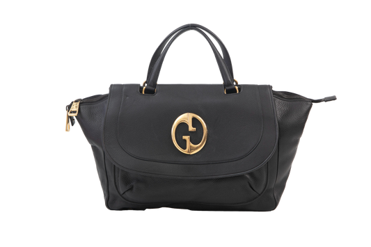 GUCCI PEBBLED GG INTERLOCKING LARGE BLACK