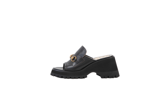 GUCCI MID HEEL SLIDE SANDAL HORSEBIT BLACK