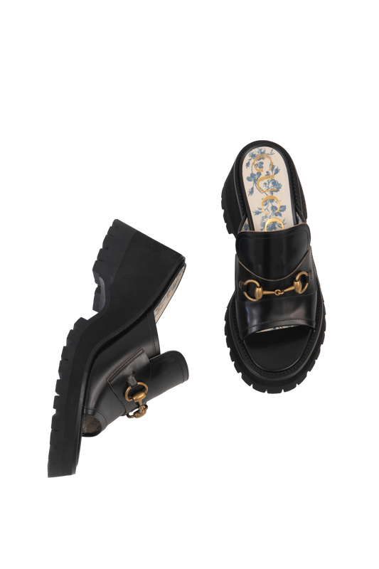 GUCCI MID HEEL SLIDE SANDAL HORSEBIT BLACK