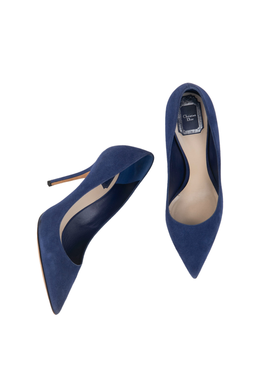 CHRISTIAN DIOR SALTO SUEDE AZUL - 38 1/2 BR