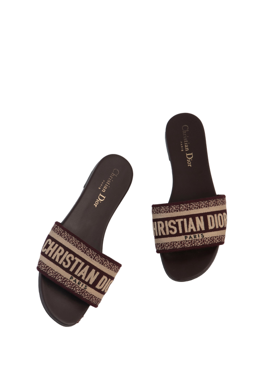 CHRISTIAN DIOR SLIDE BURGUNDY EMBROIDERED CANVAS - 36 BR
