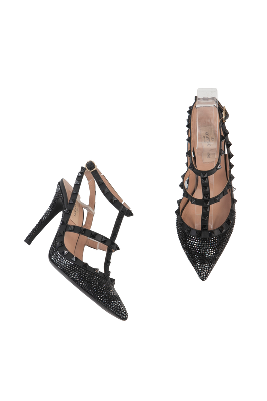 VALENTINO SCARPIN ROCKSTUD BLACK CRYSTAL