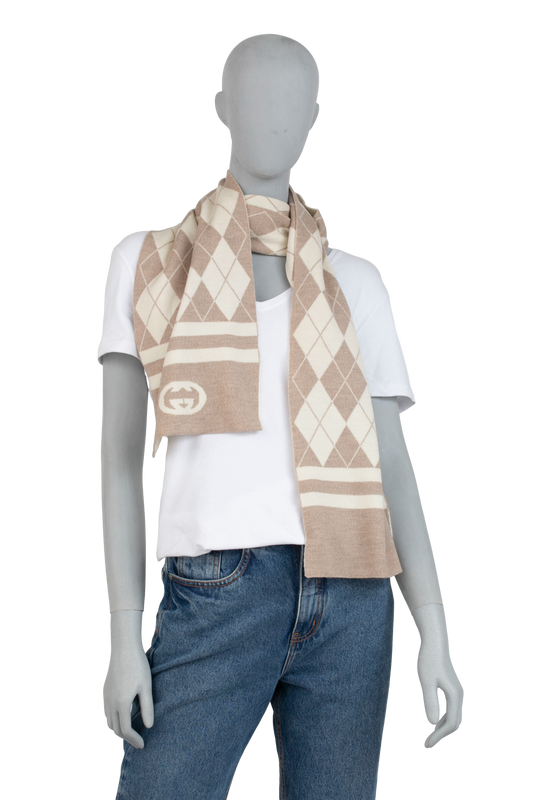 GUCCI SCARF LÃ GEOMETRIC BEIGE BLONDIE