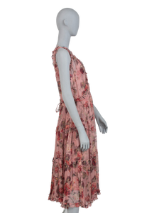 ZIMMERMANN DRESS SILK PINK WITH RED ROSES