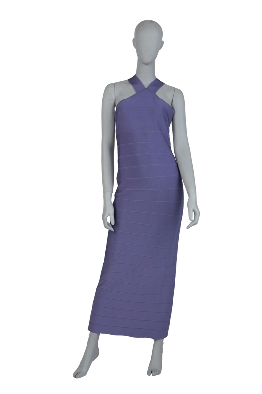 HERVE LEGER DRESS HALTERNECK ICON MAXI PURPLE