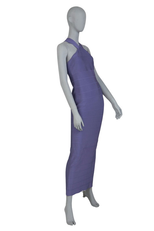 HERVE LEGER DRESS HALTERNECK ICON MAXI PURPLE