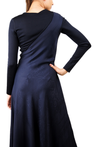 HERMES DRESS LONG FRILL NAVY