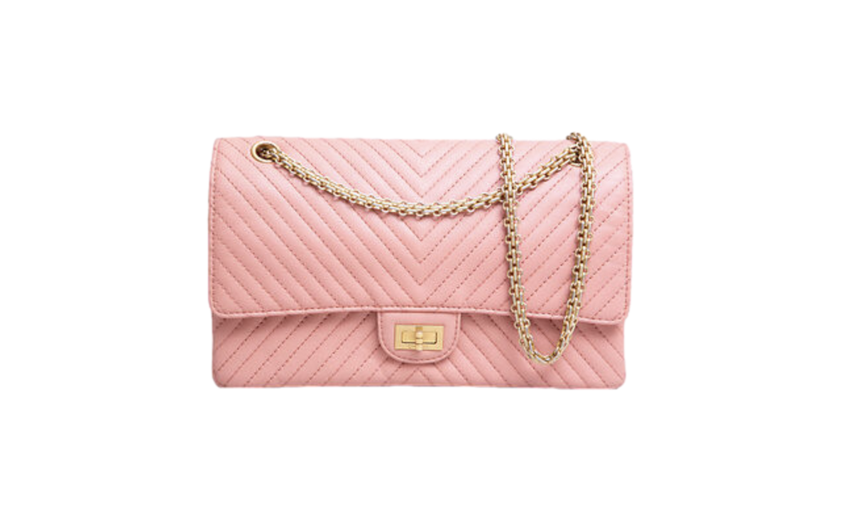 CHANEL REISSUE 2.55 SHEEPSKIN CHEVRON DOUBLE FLAP ROSE