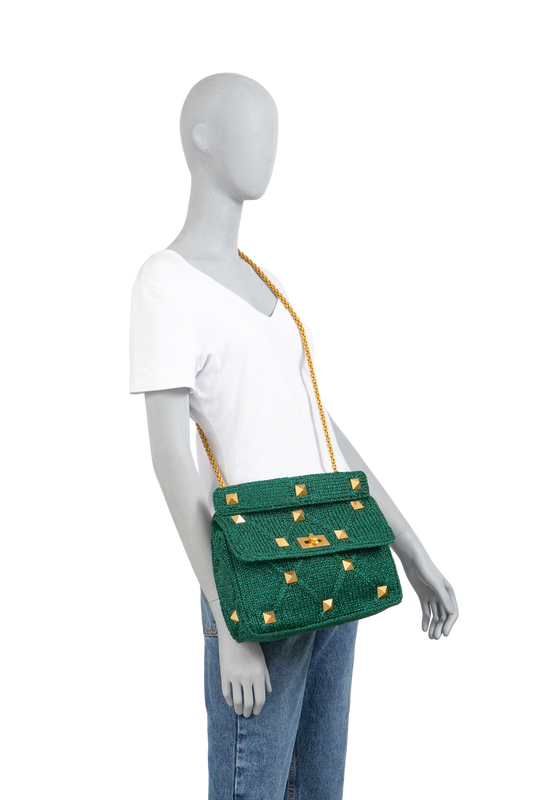 VALENTINO ROMAN STUD LARGE LUREX GREEN