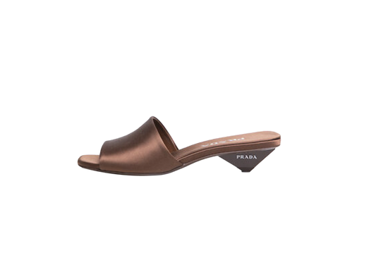 PRADA SQUARE-TOE SATIN MULE BROWN - 37 BR