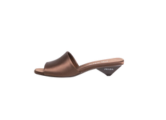 PRADA SQUARE-TOE SATIN MULE BROWN - 37 BR