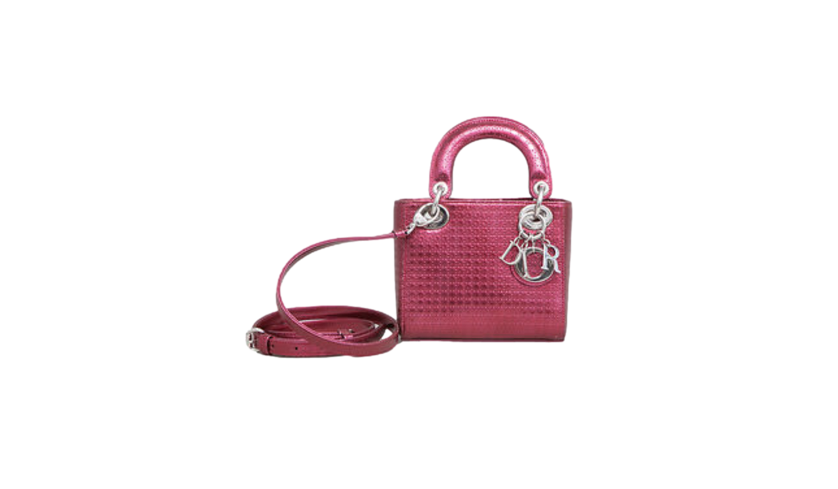 DIOR METALLIC PATENT MICRO CANNAGE MINI LADY DIOR FUCHSIA