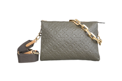 LV COUSSIN LAMBSKIN EMBOSSED MONOGRAM MM KHAKI