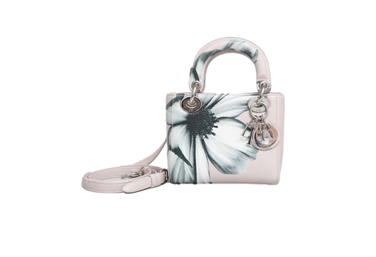 DIOR LADY DIOR MINI DEERSKIN FLORAL PRINTED PINK