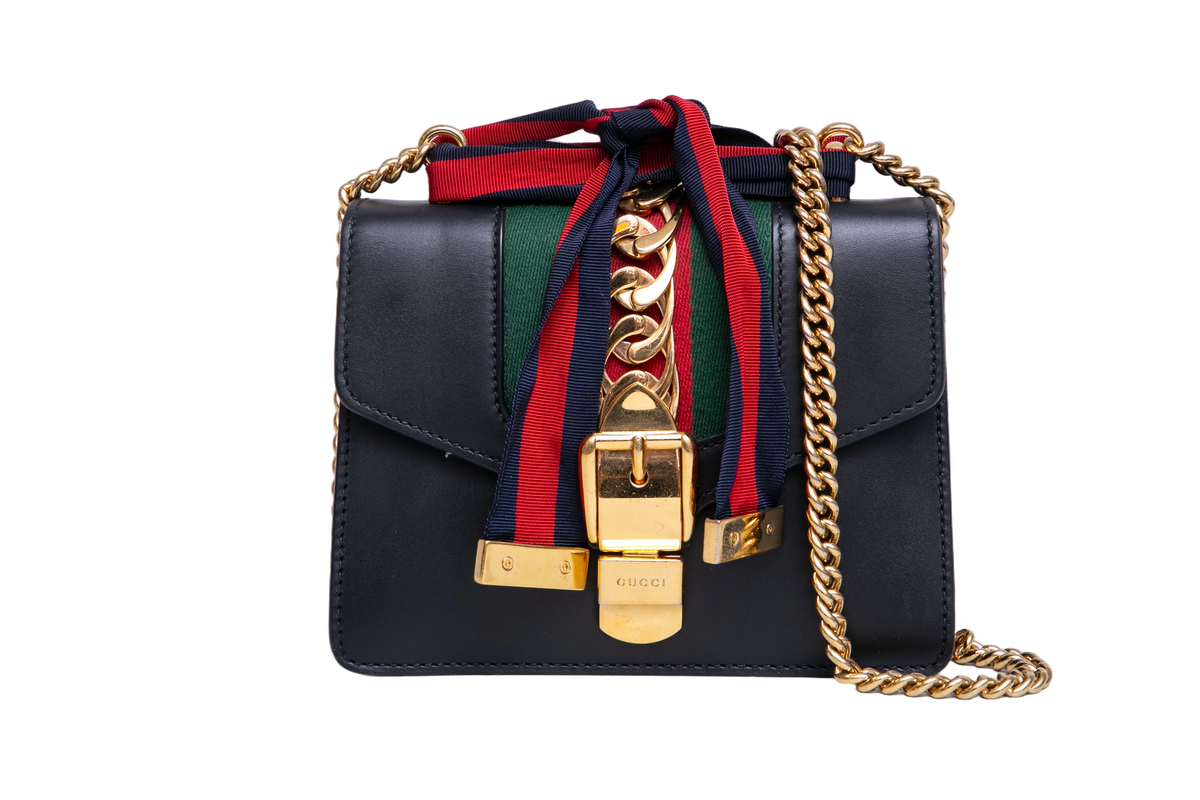 GUCCI SYLVIE SMALL WEB LEATHER BLACK