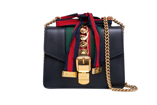 GUCCI SYLVIE SMALL WEB LEATHER BLACK