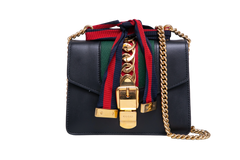 GUCCI SYLVIE SMALL WEB LEATHER BLACK