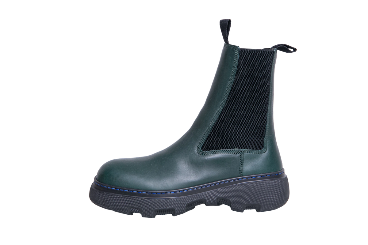 BURBERRY BOOTS ROUND-TOE LEATHER DARK GREEN - 38 BR