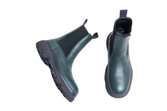 BURBERRY BOOTS ROUND-TOE LEATHER DARK GREEN - 38 BR