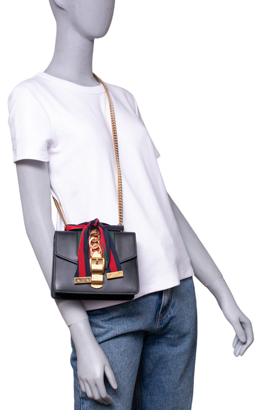 GUCCI SYLVIE SMALL WEB LEATHER BLACK