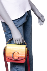 CHLOE C MINI SQUARE EMBOSSED YELLOW AND RED