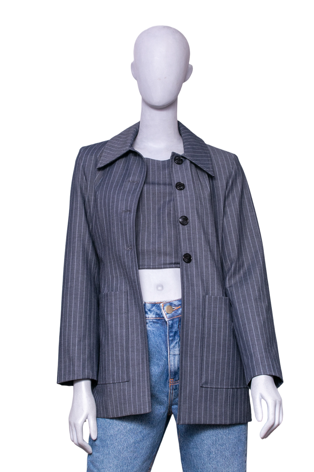 GANNI TWIN SET BLAZER + TOP GRAY PINSTRIPE