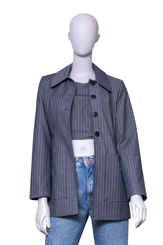 GANNI TWIN SET BLAZER + TOP GRAY PINSTRIPE