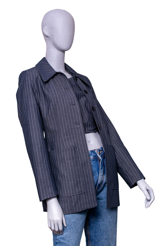 GANNI TWIN SET BLAZER + TOP GRAY PINSTRIPE
