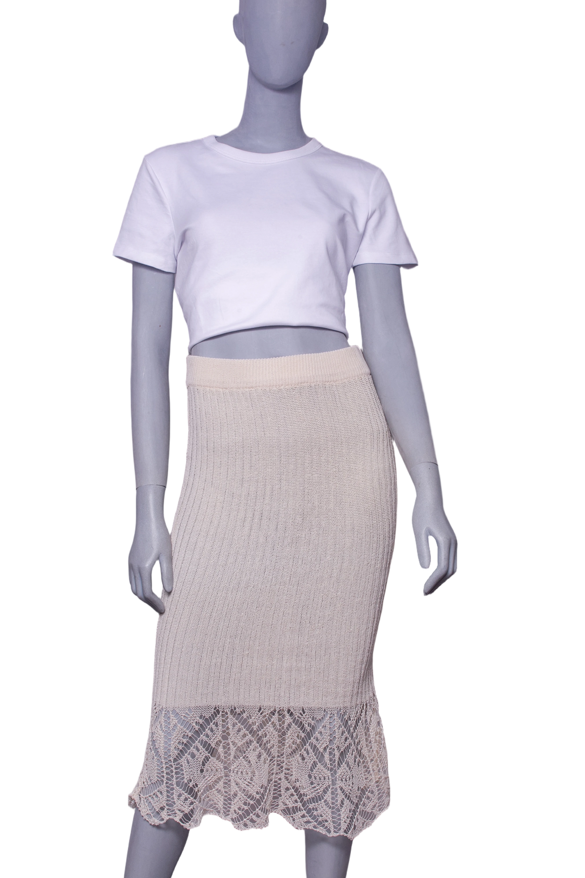 GANNI SAIA MIDI THIN COTTON LACE OFF WHITE