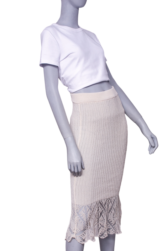 GANNI SAIA MIDI THIN COTTON LACE OFF WHITE