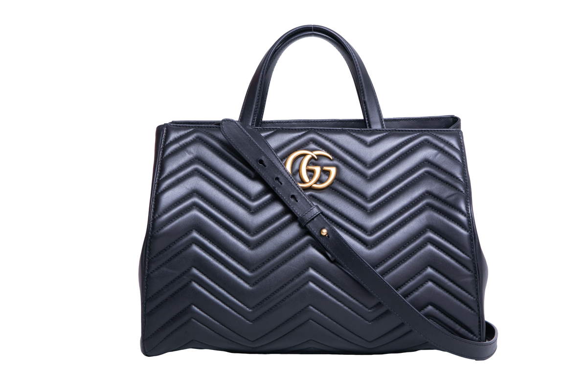 GUCCI GG MARMONT TOTE BAG MATELASSE BLACK