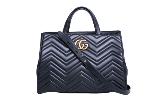 GUCCI GG MARMONT TOTE BAG MATELASSE BLACK