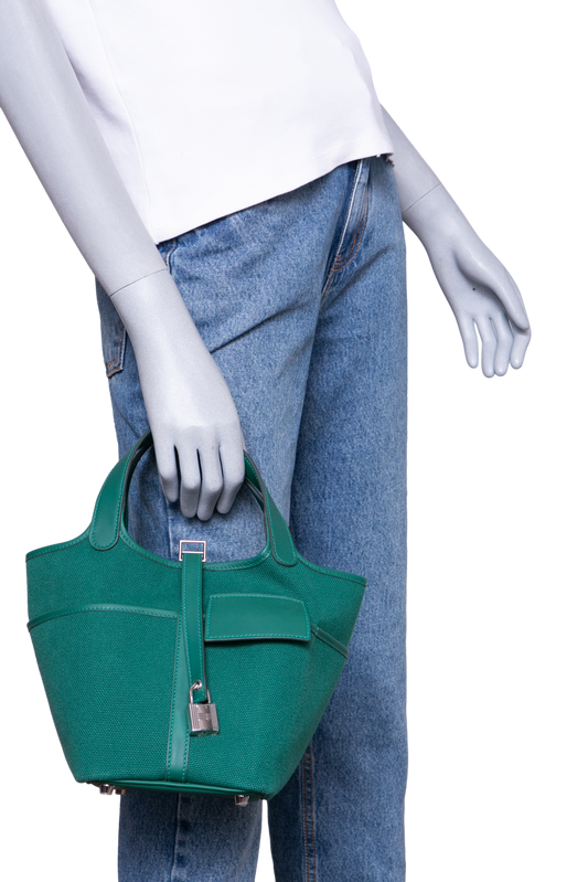 HERMÈS PICOTIN 18 CARGO TOILE GOELAND & SWIFT VERT VERTIGO