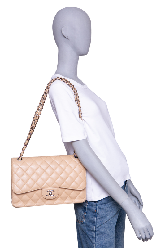 CHANEL CLASSIC JUMBO DOUBLE FLAP CAVIAR BEIGE