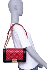 CHANEL BOY MEDIUM LAMSBKIN RED/BLACK HDW GOLD