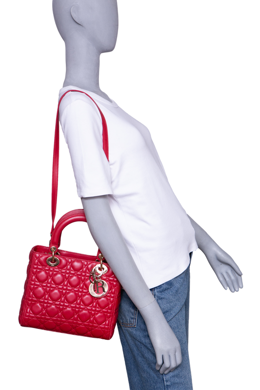 DIOR LADY DIOR MEDIUM CANNAGE CHERRY RED