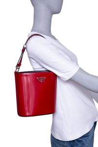 PRADA MINI BUCKET BAG BRUSHED LEATHER SCARLATTO