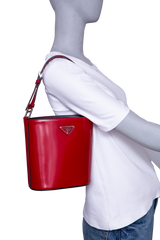 PRADA MINI BUCKET BAG BRUSHED LEATHER SCARLATTO
