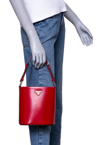 PRADA MINI BUCKET BAG BRUSHED LEATHER SCARLATTO