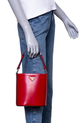 PRADA MINI BUCKET BAG BRUSHED LEATHER SCARLATTO