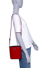 PRADA MINI BUCKET BAG BRUSHED LEATHER SCARLATTO