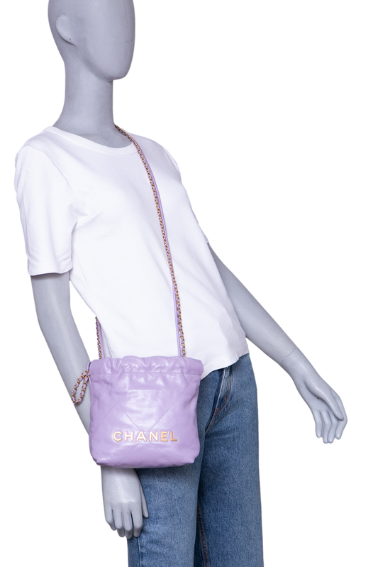 CHANEL MINI 22 SHINY CALFSKIN QUILTED LIGHT PURPLE
