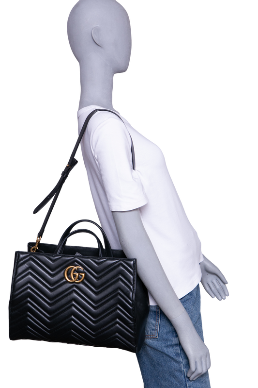 GUCCI GG MARMONT TOTE BAG MATELASSE BLACK