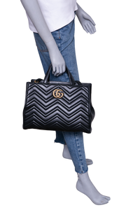 GUCCI GG MARMONT TOTE BAG MATELASSE BLACK