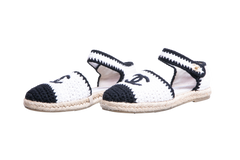 CHANEL INTERLOCKING CROCHET B&W ESPADRILLE - 36 BR