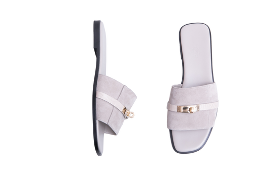 HERMÈS SANDAL GIULIA SUEDE AND SHINY JAVA LIZARD GREY - 39 BR
