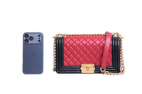 CHANEL BOY MEDIUM LAMSBKIN RED/BLACK HDW GOLD